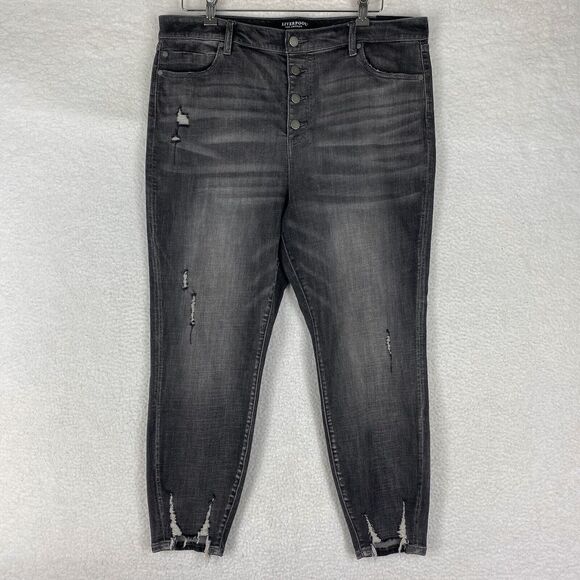 NWOT Liverpool Jeans Womens 16/33 Gray Abby High Rise Crop Skinny Button Fly - Picture 1 of 16